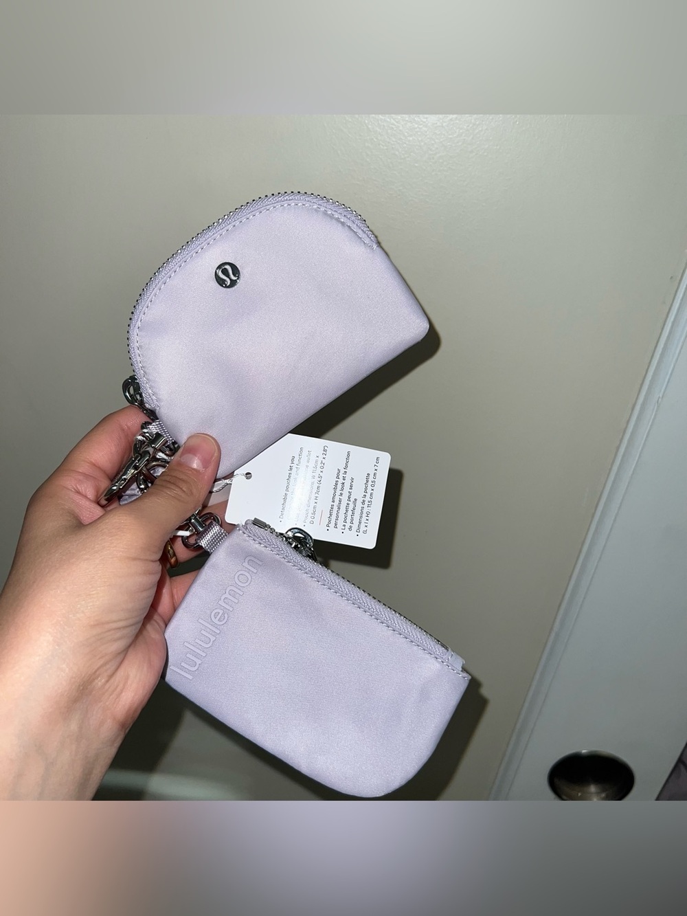 NWT Lululemon Dual Pouch Wristlet Metallic Lavender Wordmark - Picture 2 of 3